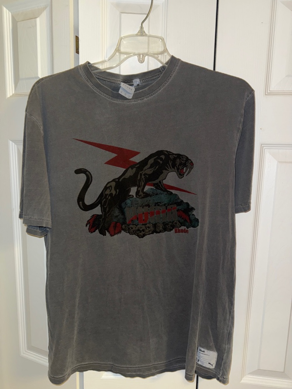 PUMA & Rhude Collab Gray Tee with Black Panther and Red Lightning